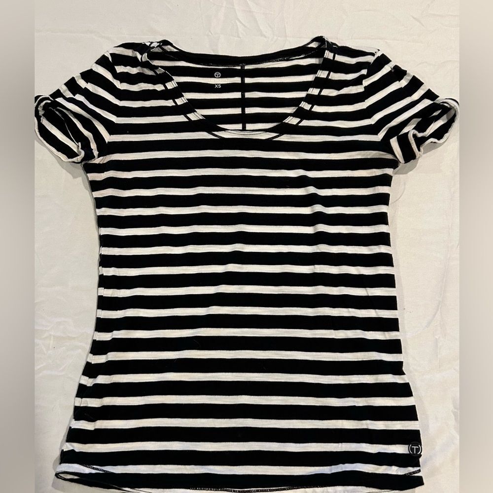 Talbots Black and White Striped Cotton Tee - Size XS